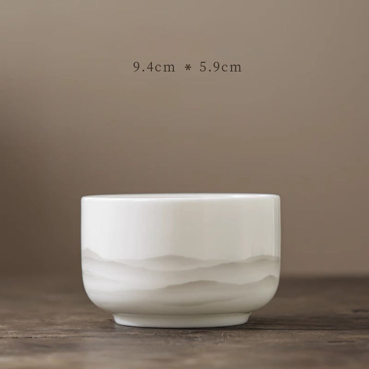 Buddha Stones Vintage Ink Painting Mountain White Porcelain Ceramic Gaiwan Sancai Teacup Kung Fu Tea Cup And Saucer With Lid Tea Utensil Teapot