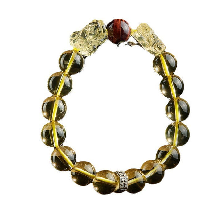 Buddha Stones Natural Citrine Double PiXiu Tiger Eye Prosperity Protection Bracelet