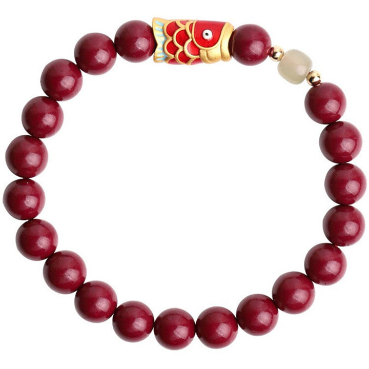 Buddha Stones Natural Cinnabar Lucky Koi Fish Hetian Jade Bead Blessing Bracelet