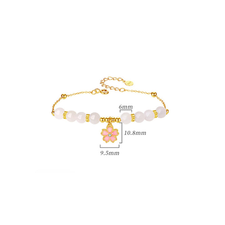 Buddha Stones 925 Sterling Silver Hetian White Jade Cherry Blossom Protection Bracelet