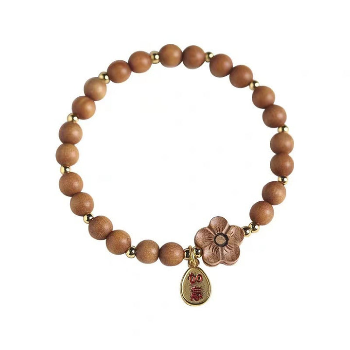 Buddha Stones Natural Sandalwood Peach Blossom Small Leaf Red Sandalwood Ruyi Charm Protection Bracelet