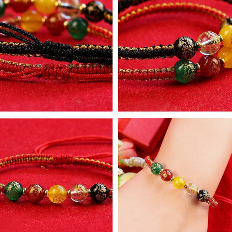 Buddha Stones Five Directions Gods of Wealth Agate Handmade Protection String Braid Bracelet