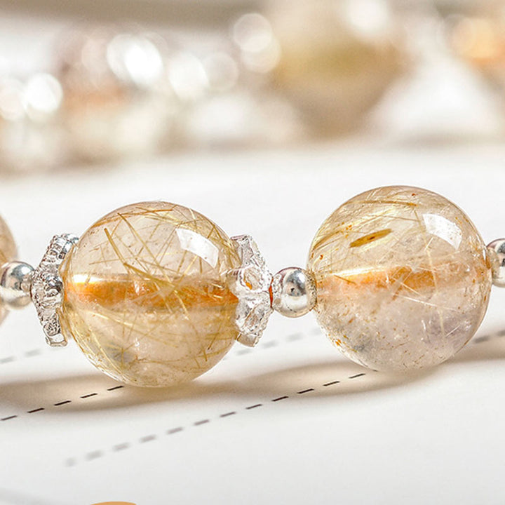 925 Sterling Silver Natural Citrine Happiness Moon Star Charm Bracelet