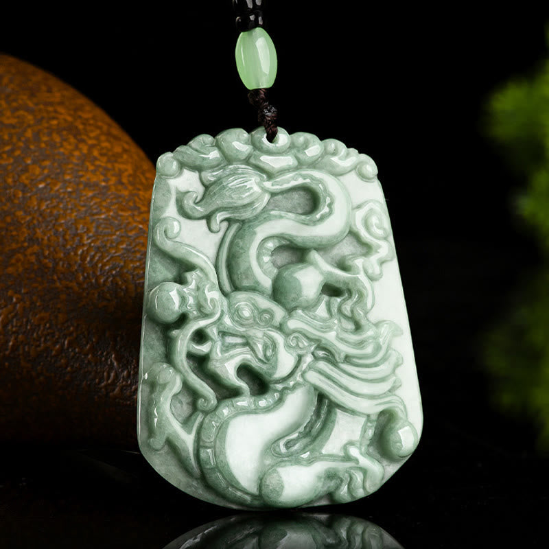 Buddha Stones Year Of The Dragon Chinese Zodiac Dragon Soaring Jade Protection Bead Chain Necklace Pendant