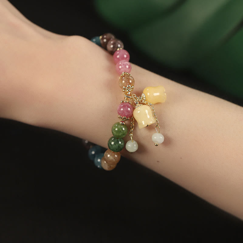 Buddha Stones Natural Colorful Tourmaline Flower Bead Love Bracelet