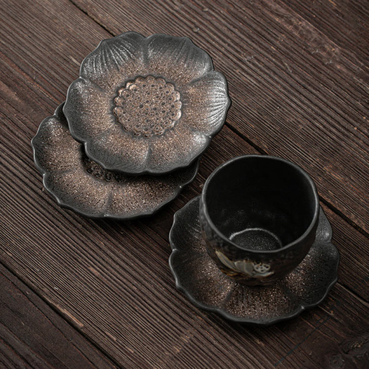 Buddha Stones Vintage Lotus Flower Ceramic Cup Mat Pad Tea Cup Coaster Kung Fu Tea Mat