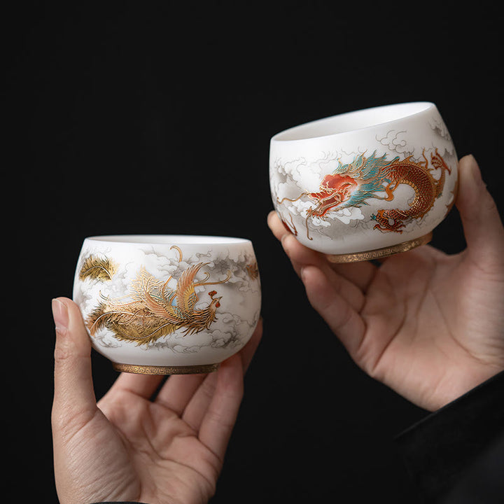 Buddha Stones Phoenix Dragon Lotus Deer Ancient Building Koi Fish Ceramic Teacup Kung Fu Tea Cups