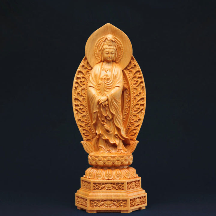 Buddha Stones Handmade Thuja Sutchuenensis Wood Kwan Yin Avalokitesvara Prosperity Decoration