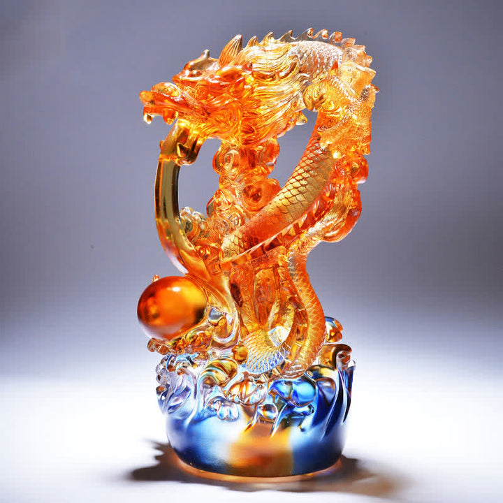 Feng Shui Dragon Handmade Liuli Crystal Art Piece Success Home Office Decoration