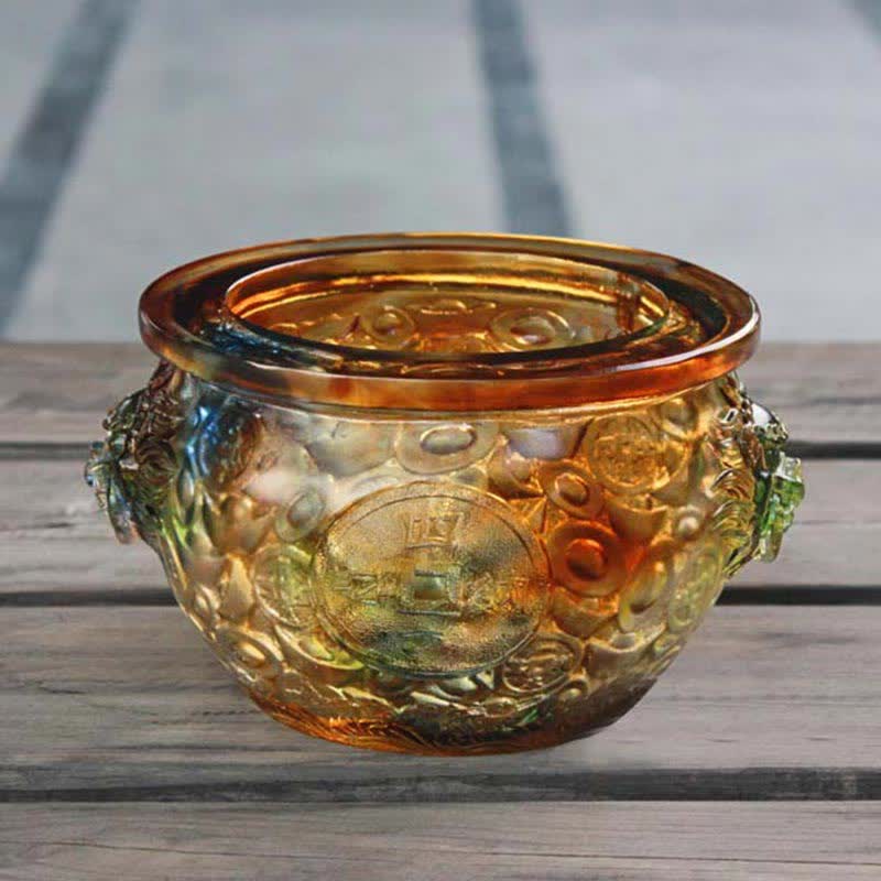 Handmade Liuli Crystal Treasure Bowl Art Piece Home Decoration