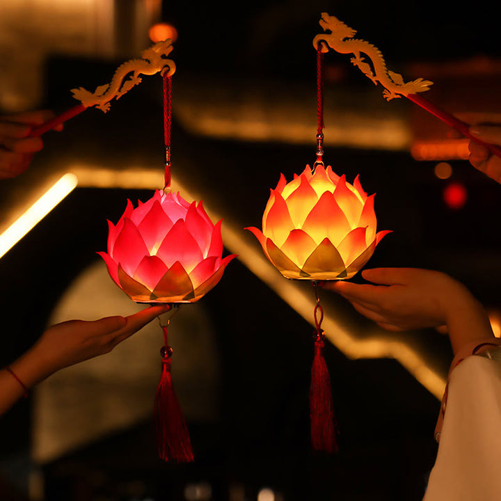 DIY Lotus Flower Dragon Lantern Tassel Lamp Decoration