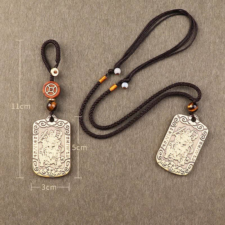 Buddha Stones God of Wealth Zhao Gongming Copper Protection Necklace Pendant Key Chain