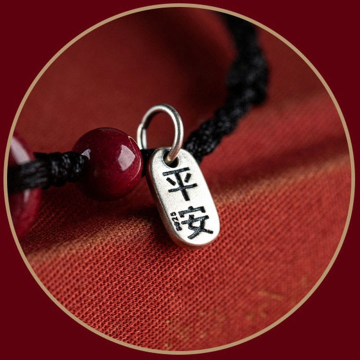 Buddha Stones Handmade Cinnabar Peace Buckle Safe and Healthy Charm Blessing String Bracelet Anklet