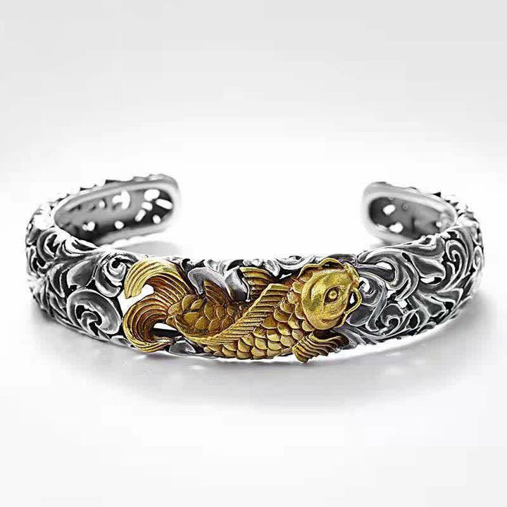 Buddha Stones Koi Fish Grass Pattern Prosperity Wealth Bracelet Bangle