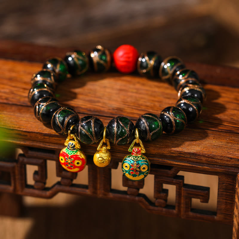 Gold Swallowing Beast Family Colorful Cinnabar Bead Bracelet