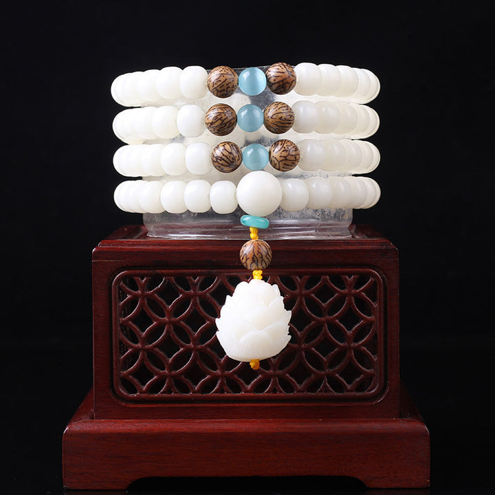 Buddha Stones White Bodhi Seed Mala 108 Beads Luck Bracelet