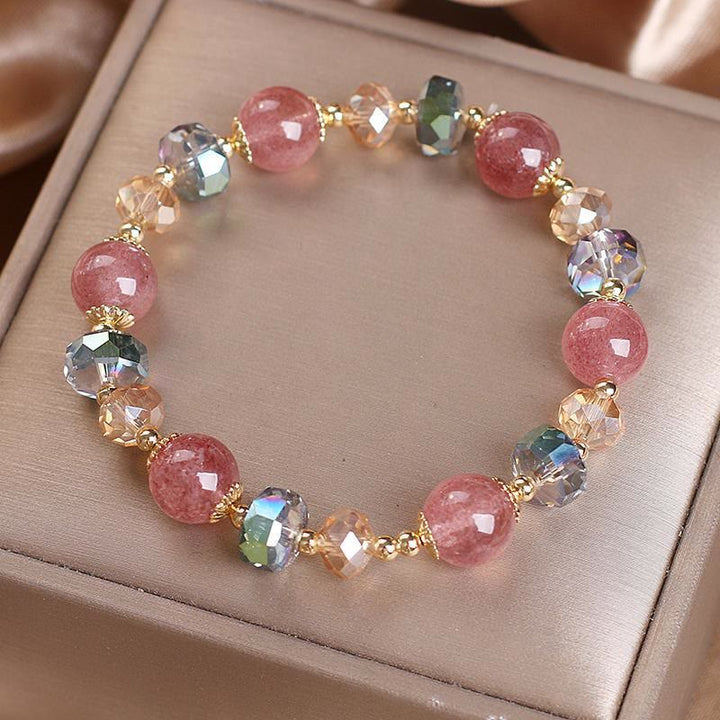 Buddha Stones Natural Strawberry Quartz Colorful Crystal Positive Bracelet