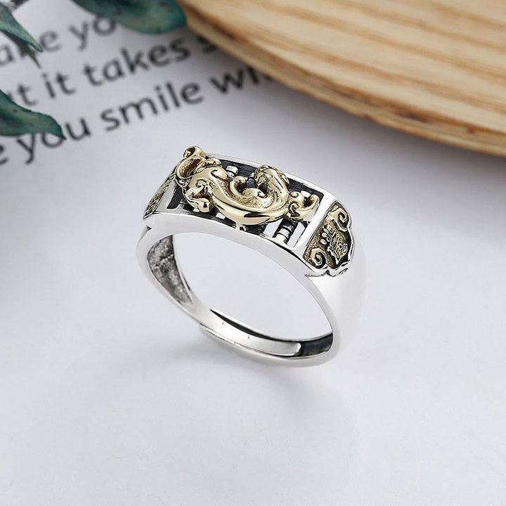 925 Sterling Silver PiXiu Luck Wealth Adjustable Ring