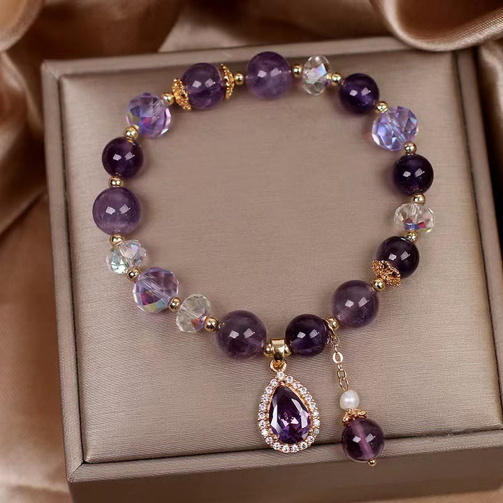 Natural Amethyst Zircon Love Heart Healing Soul Charm Bracelet