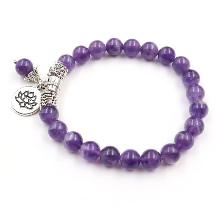 Buddha Stones Amethyst Crystal Lotus Healing Balance Bracelet