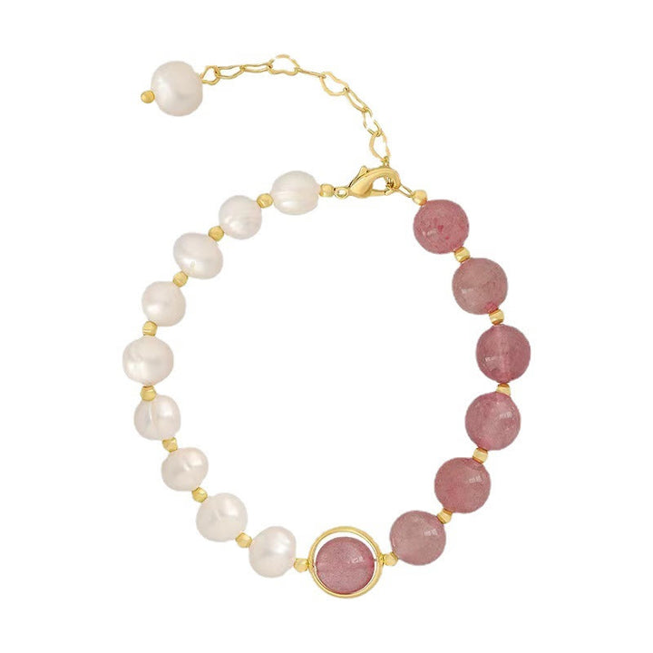 Natural Strawberry Quartz Pearl Love Positive Chain Bracelet