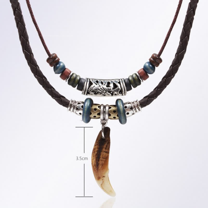 Ethnic Wolf Tooth Pattern Beads Wealth Necklace Pendant