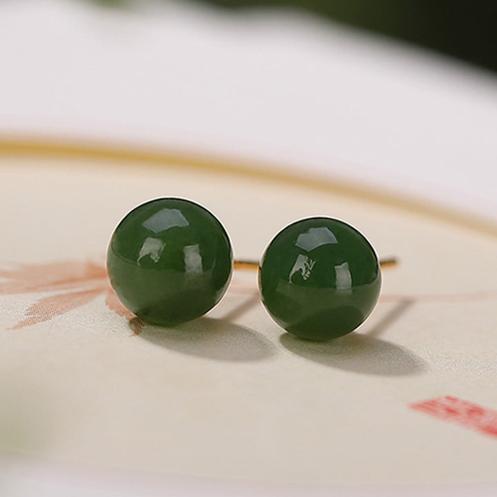 Buddha Stones 925 Sterling Silver Round Cyan Jade Healing Calm Stud Earrings