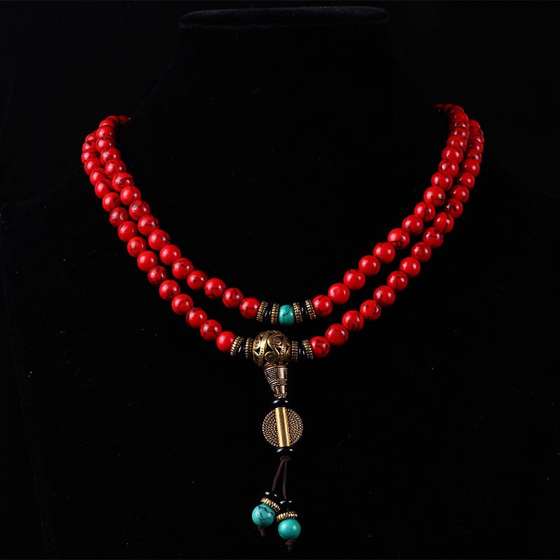 Buddha Stones Tibetan Mala Red Turquoise Lucky Necklace Bracelet