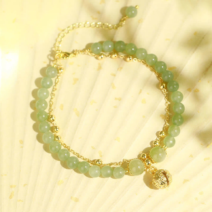 Natural Hetian Jade Luck Bell Charm Beaded Anklet