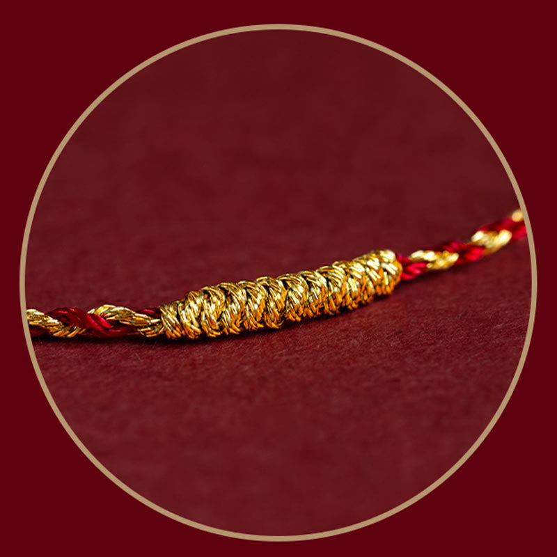 Buddha Stones 14K Gold Plated Handmade Red Gold Rope King Kong Knot Braided Luck Bracelet