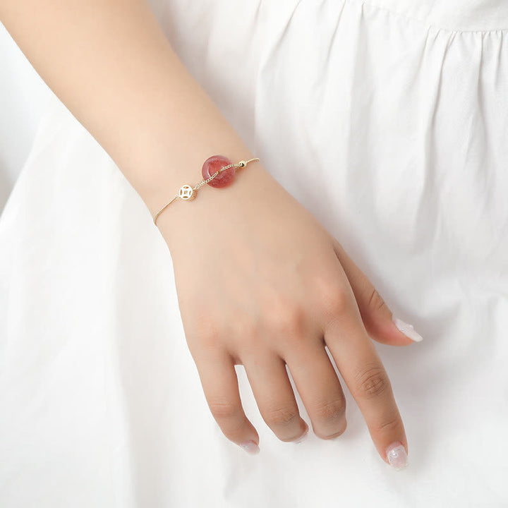 Strawberry Quartz Peace Buckle Coin Love Bracelet