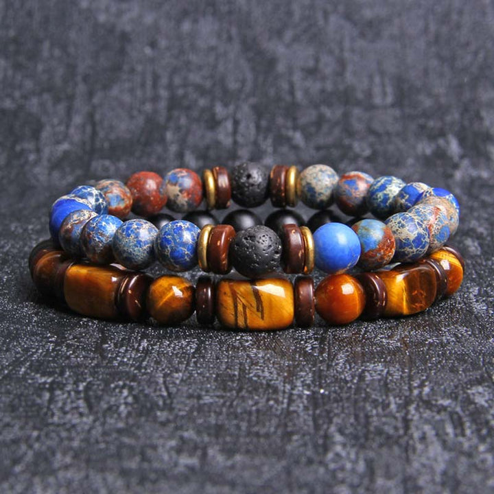 Buddha Stones 2PCS Healing Crystal Emperor Stone Tiger Eye Bead Bracelet