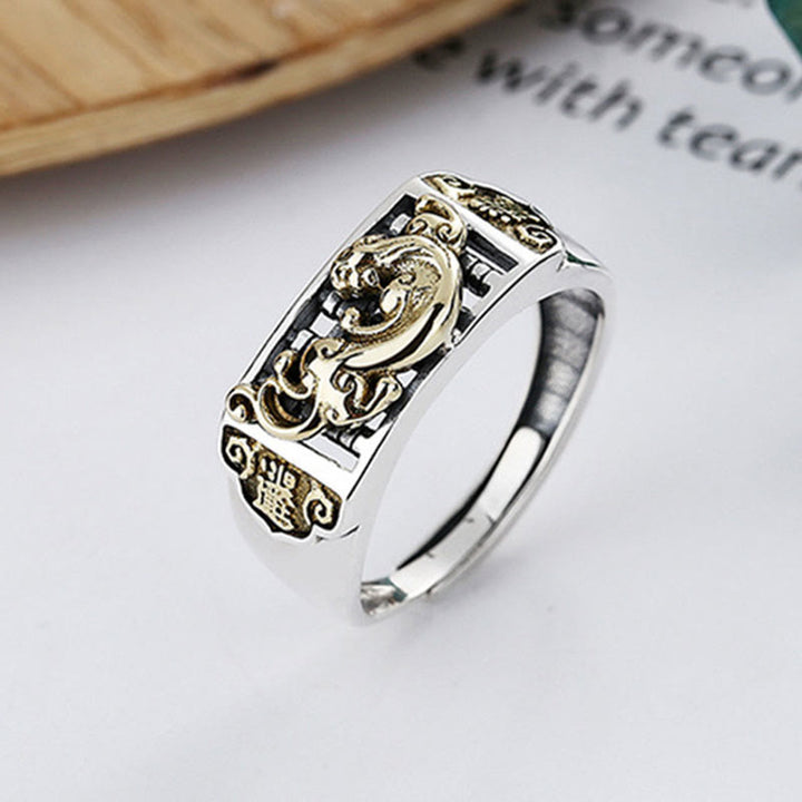 925 Sterling Silver PiXiu Luck Wealth Adjustable Ring