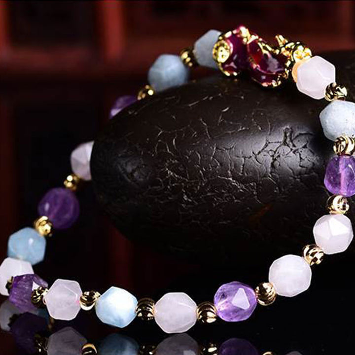 Natural Amethyst Fortune Pixiu Charm Bracelet