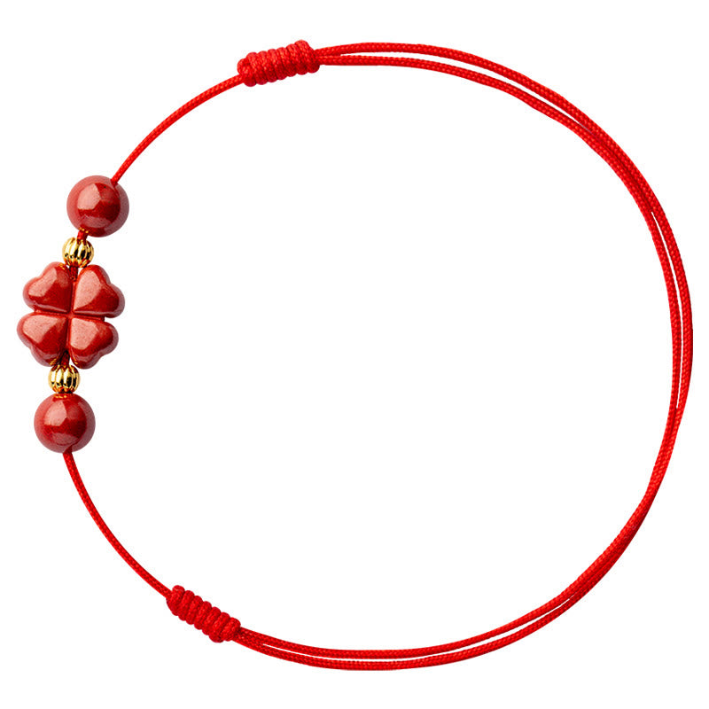 FREE Today: Blessings and Luck Four Leaf Clover Cinnabar Red String Protection Bracelet