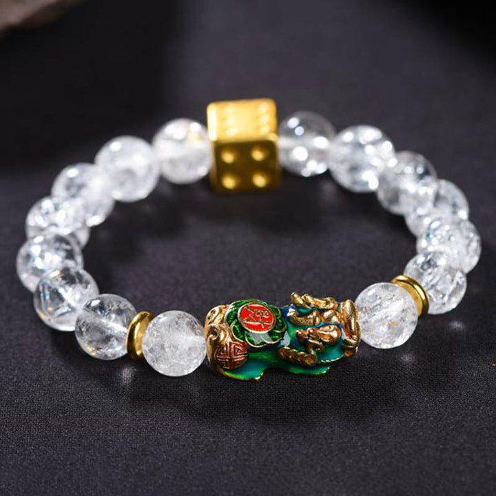 Buddha Stones Color-Changing Pixiu White Crystal Dice Wealth Bracelet