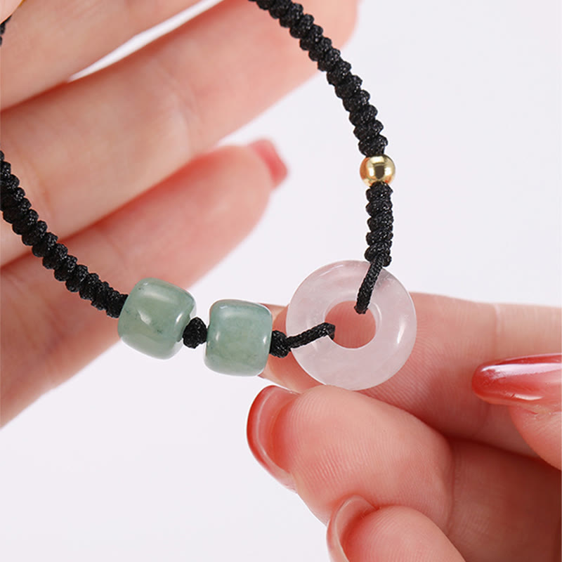 Buddha Stones 2Pcs Green Aventurine White Jade Peace Buckle Luck Braided Couple Bracelet