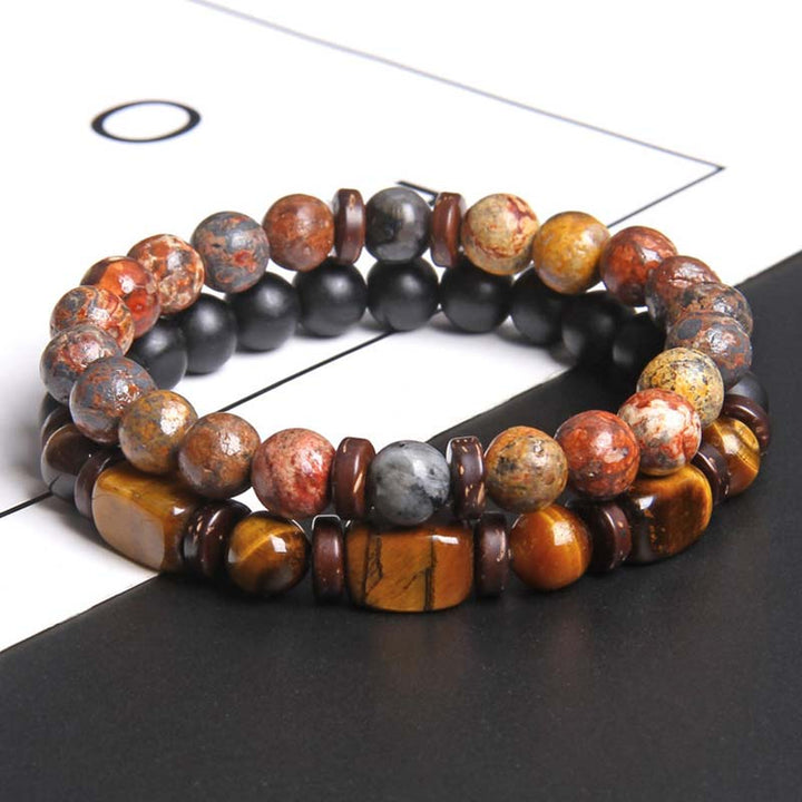 Buddha Stones 2PCS Healing Crystal Emperor Stone Tiger Eye Bead Bracelet