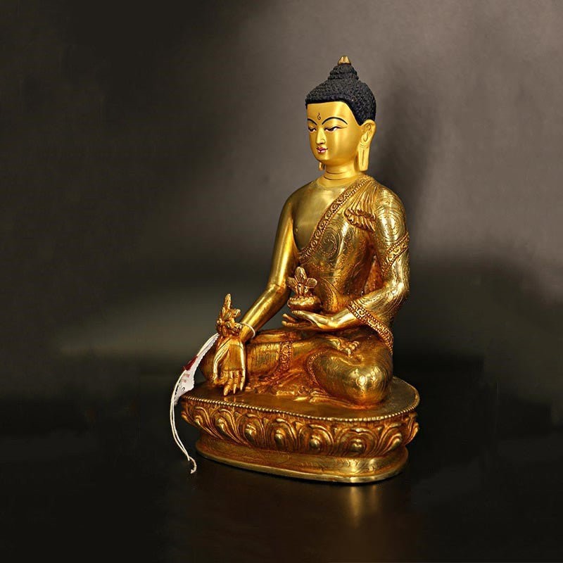 Buddha Shakyamuni Medicine Buddha Compassion Copper Gold Plated Statue Decoration