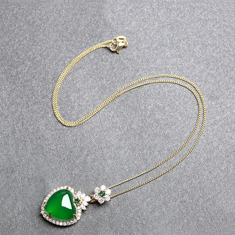 Buddha Stones Green Chalcedony Love Heart Design Strength Necklace Pendant