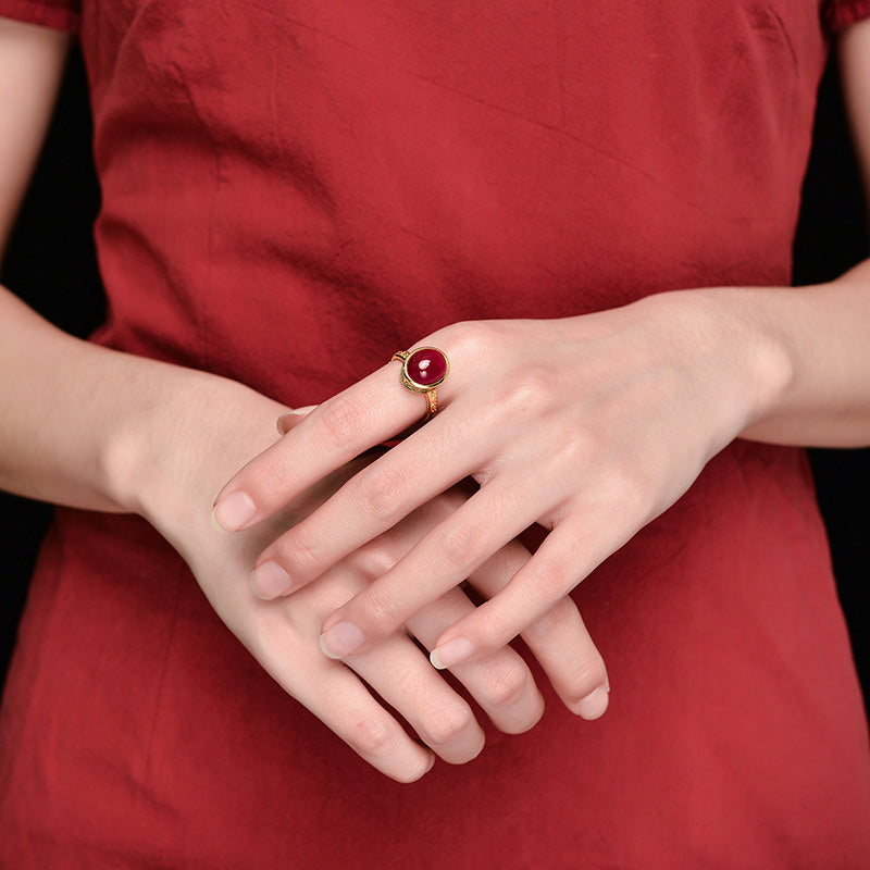 925 Sterling Silver Red Corundum Courage Ring