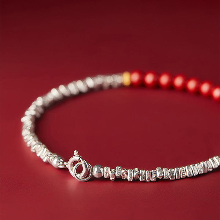 Buddha Stones 925 Sterling Silver Cinnabar Fu Character Blessing Bracelet