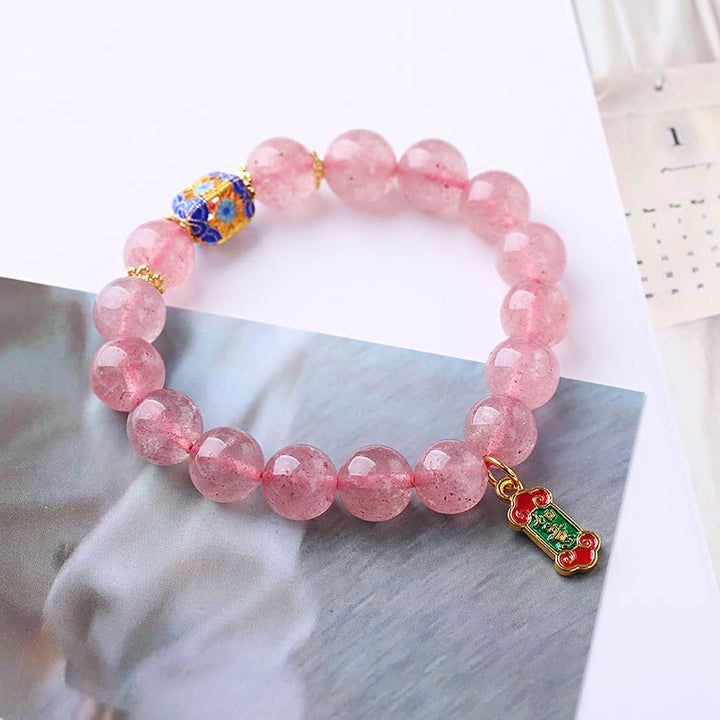 Buddha Stones Strawberry Quartz Positive Ruyi Charm Bracelet