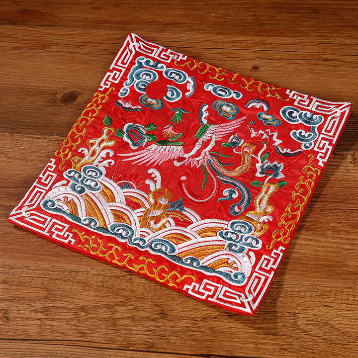 Buddha Stones Crane Phoenix Dragon Kirin Embroidered Cup Mat Pad Tea Cup Coaster Square Kung Fu Tea Mat