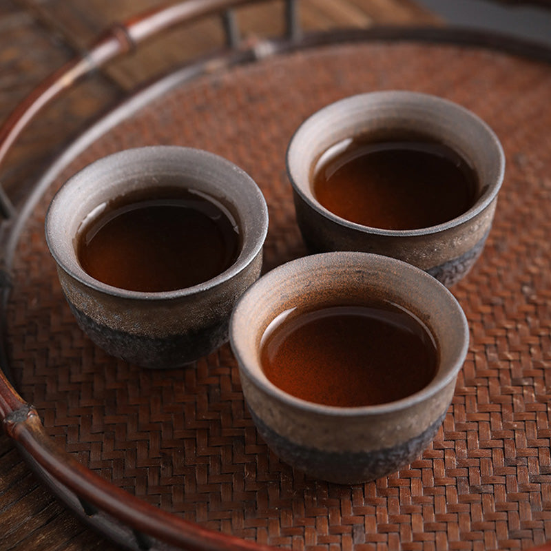 Buddha Stones Simple Brown Striped Texture Ceramic Teacup Kung Fu Tea Cup Bowl