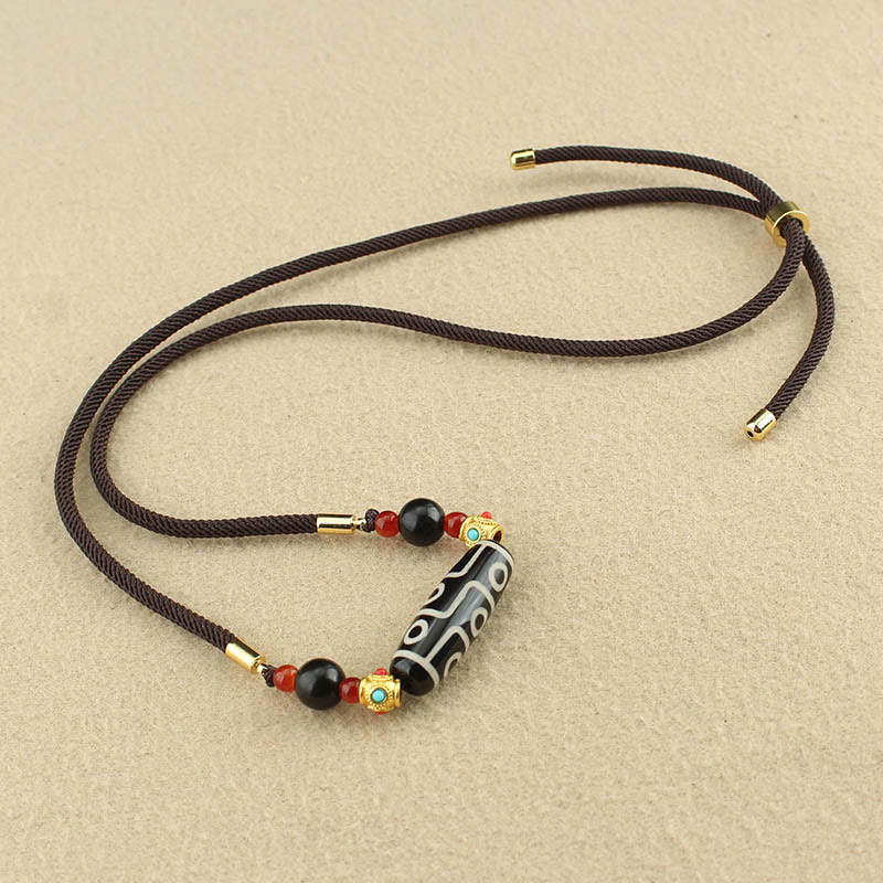 Buddha Stones Tibetan Nine-Eye Dzi Bead Protection Blessings String Necklace Pendant