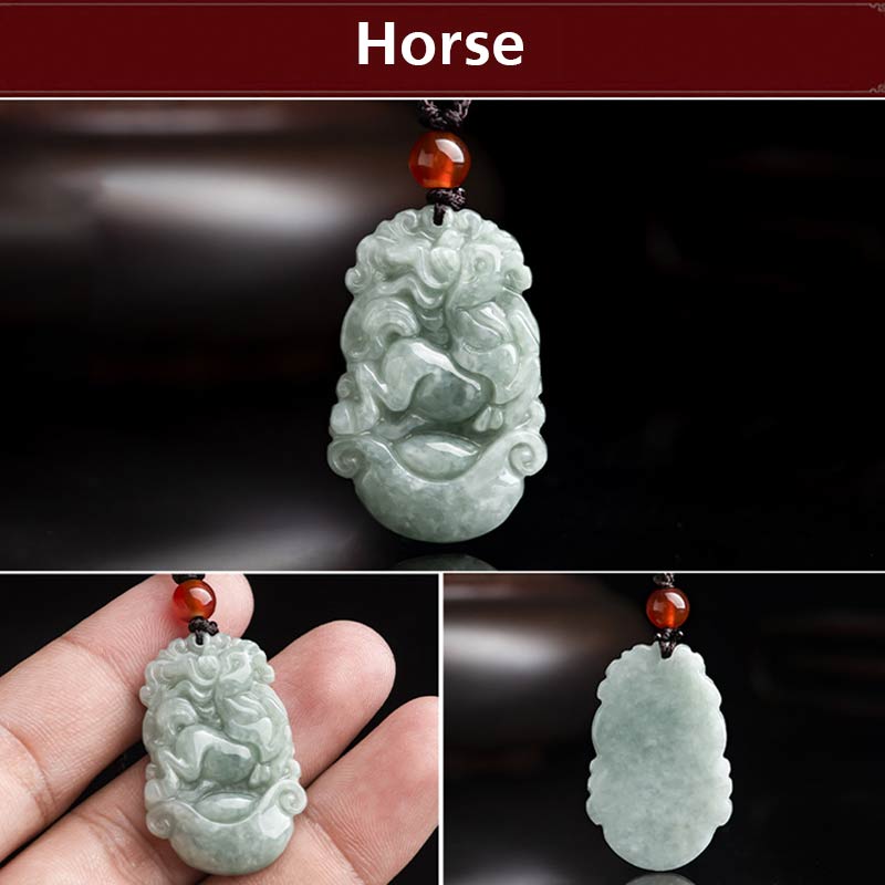 Natural Jade 12 Chinese Zodiac Sucess Pendant Necklace