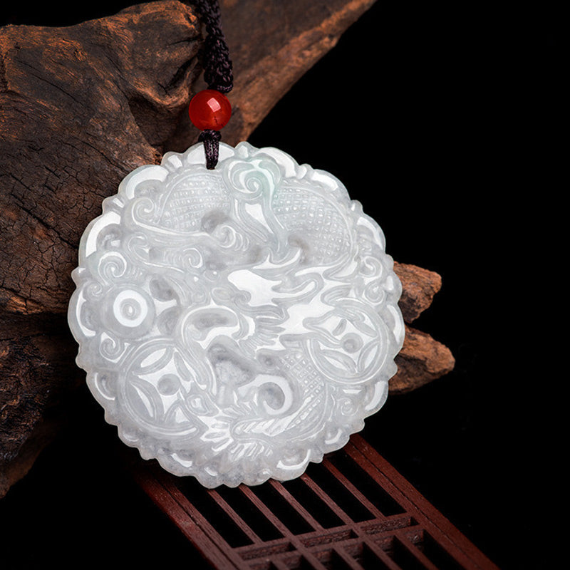 Buddha Stones White Jade Dragon Protection Necklace String Pendant