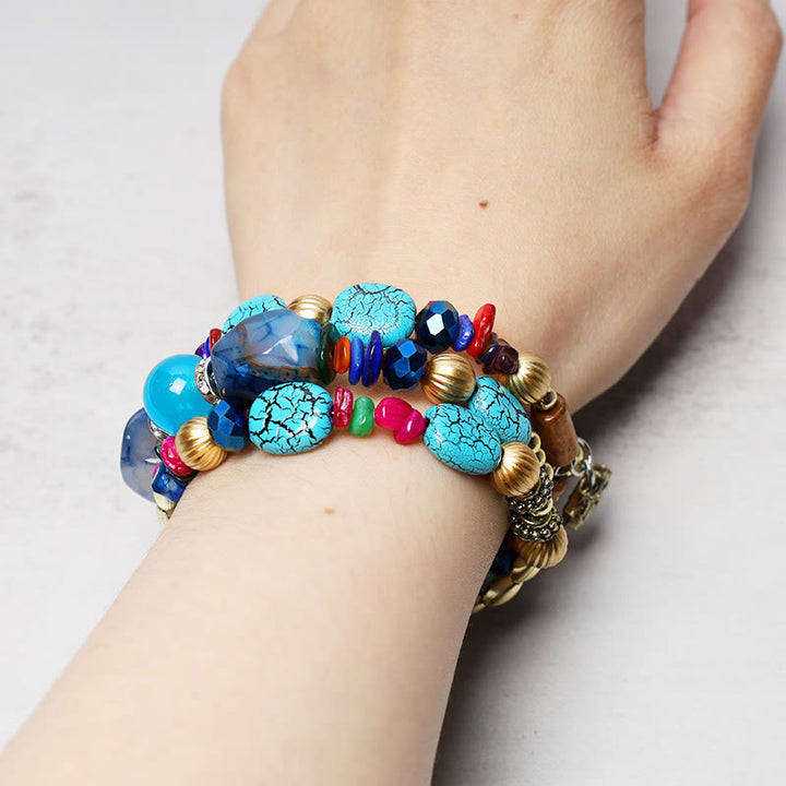 Buddha Stones Multilayer Irregular Turquoise Agate Beads Blessing Bracelet