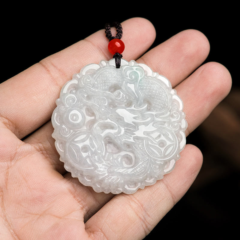 Buddha Stones White Jade Dragon Protection Necklace String Pendant